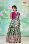 Dark Green Puff Sleeve Satin Diya Over Coat Long Gown For Girls