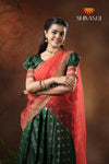 Semi Silk Green with Red Peacock Parade Half saree !!!