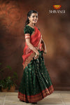 Semi Silk Green with Red Peacock Parade Half saree !!!
