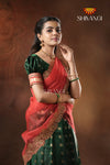 Semi Silk Green with Red Peacock Parade Half saree !!!