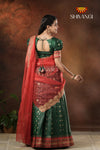 Semi Silk Green with Red Peacock Parade Half saree !!!
