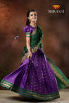 Semi Silk Purple with Green Peacock Parade Half saree !!!