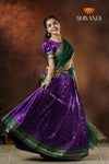 Semi Silk Purple with Green Peacock Parade Half saree !!!