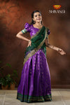 Semi Silk Purple with Green Peacock Parade Half saree !!!
