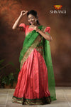 Semi Silk Peach with Green Peacock Parade Half saree !!!