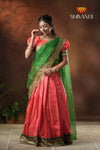 Semi Silk Peach with Green Peacock Parade Half saree !!!