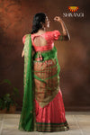 Semi Silk Peach with Green Peacock Parade Half saree !!!