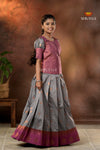 Grey Copper Magizham Pattu Pavadai For Girls