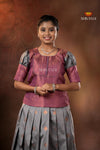 Grey Copper Magizham Pattu Pavadai For Girls