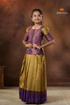 Parrot Green Copper Magizham Pattu Pavadai For Girls
