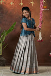 Festive Collection - Grey Copper Twin Leaf Pattu Pavadai For Girls