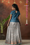 Festive Collection - Grey Copper Twin Leaf Pattu Pavadai For Girls
