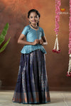 Festive Collection - Navy Blue Copper Twin Leaf Pattu Pavadai For Girls