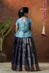 Festive Collection - Navy Blue Copper Twin Leaf Pattu Pavadai For Girls
