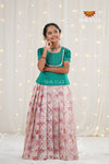 Festive Collection - Pink Flower Bouquet Pattu Pavadai