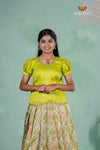 Embroidery Designed Lantana Pattu Pavadai in Parrot Green