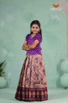 Purple Embroidery Designed Lantana Pattu Pavadai Model