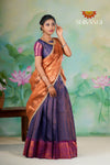 Traditional Navy Blue Copper Rail Half Saree | Lehenga