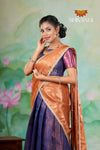 Traditional Navy Blue Copper Rail Half Saree | Lehenga