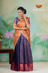 Traditional Navy Blue Copper Rail Half Saree | Lehenga