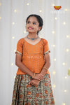 Festive Collection - Grey Floral Silk Kalamkari Pavadai Set For Girls