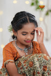 Festive Collection - Grey Floral Silk Kalamkari Pavadai Set For Girls
