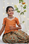 Festive Collection - Grey Floral Silk Kalamkari Pavadai Set For Girls