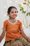 Festive Collection - Grey Floral Silk Kalamkari Pavadai Set For Girls