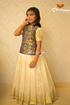 Onam Collection - Navy Blue Onam Temple Pattu Pavadai