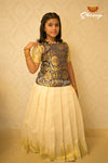Onam Collection - Navy Blue Onam Temple Pattu Pavadai