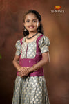 Festive Collection - Grey Twin Leaf Pattu Pavadai For Girls
