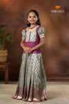 Festive Collection - Grey Twin Leaf Pattu Pavadai For Girls