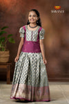 Festive Collection - Grey Twin Leaf Pattu Pavadai For Girls
