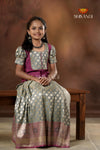 Festive Collection - Grey Twin Leaf Pattu Pavadai For Girls
