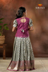 Festive Collection - Grey Twin Leaf Pattu Pavadai For Girls