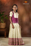 Festive Collection - Grey Twin Leaf Pattu Pavadai For Girls