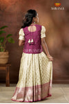 Festive Collection - Grey Twin Leaf Pattu Pavadai For Girls