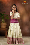 Festive Collection - Grey Twin Leaf Pattu Pavadai For Girls