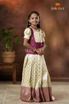 Festive Collection - Grey Twin Leaf Pattu Pavadai For Girls