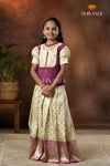 Festive Collection - Grey Twin Leaf Pattu Pavadai For Girls