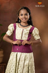 Festive Collection - Grey Twin Leaf Pattu Pavadai For Girls