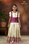 Festive Collection - Grey Twin Leaf Pattu Pavadai For Girls