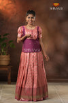 Festive Collection - Peach Twin Leaf Pattu Pavadai