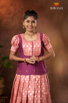 Festive Collection - Peach Twin Leaf Pattu Pavadai