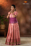 Festive Collection - Peach Twin Leaf Pattu Pavadai
