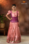 Festive Collection - Peach Twin Leaf Pattu Pavadai