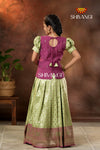 Festive Collection - Green Twin Leaf Pattu Pavadai For Girls