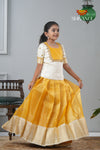 Festive Collection - Yellow Tissue Tiny Checks Pattu Pavadai For Girls