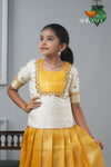 Festive Collection - Yellow Tissue Tiny Checks Pattu Pavadai For Girls
