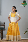 Festive Collection - Yellow Tissue Tiny Checks Pattu Pavadai For Girls